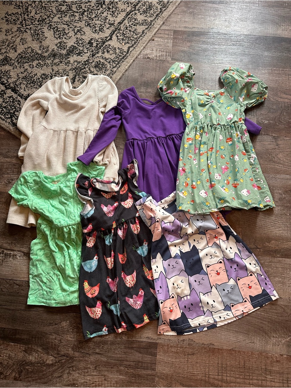 Cat & Jack Girls' Mixed Dress Set in Purple, Green, Cream, Black